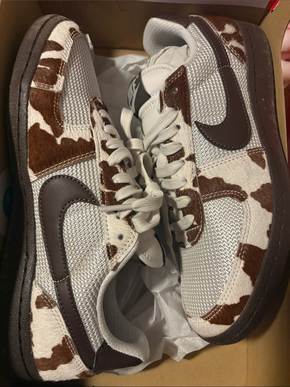 Nike Brown & White Cow-Print Low-Top Sneakers